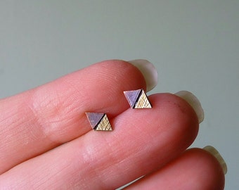 Sterling Silver, Copper, and Brass Tiny Triangles Mixed Metal  Stud Earrings