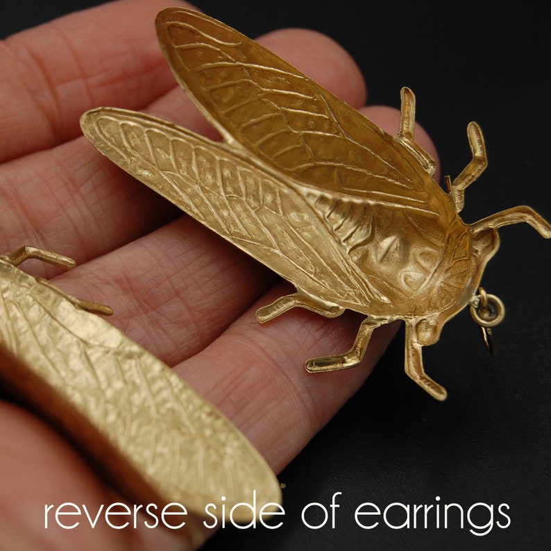 Cicada Earrings with Gold Filled Ear Wires and Golden Brass Cicada Charms Perfect for Brood X Bright Gold or Antiqued Finish Available image 4