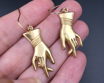 Viktorianischen Stil Handgefertigte Messing & Gold Hand Ohrringe - Hand Baumeln Ohrringe Erhältlich in Zwei Ausführungen: Hellgold und Antikes Gold