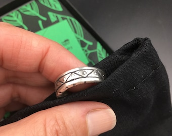 Sterling Silver Primitive Geometric Chunky Band — Hand Carved Ring Design in Certified Green Recycled 925 Sterling Silver