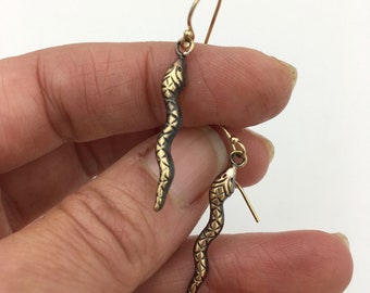 Brass and Gold Snake Earrings, Snake Earrings, Snake Jewelry, Snake Charm, Statement Earrings, Serpent Earrings, Animal Earrings
