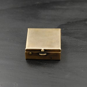 Clean & Simple 1.25" Square Brass Pill or Trinket Box -- Push Button Mechanism Opens Lid!