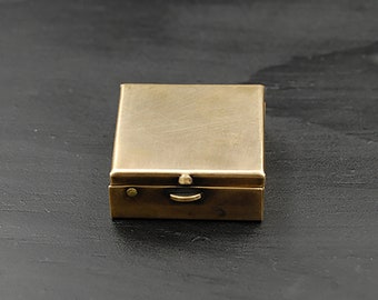 Simple 1.25" Square Brass Pill or Trinket Box You Can Customize with a Personalized Engraving -- Push Button Mechanism Opens Lid!