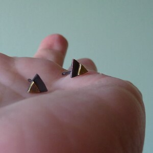 Copper Brass and Sterling Silver, Tiny Triangle, Mixed Metal Stud Earrings image 3