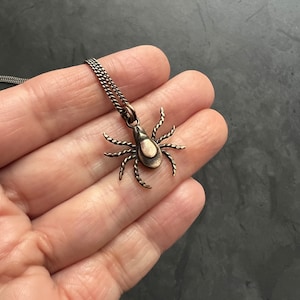 Gender Neutral Sterling Silver or Bronze Tick Pendant, With or Without Your Choice of Vegan Choker or Sterling Silver Cable or Curb Necklace