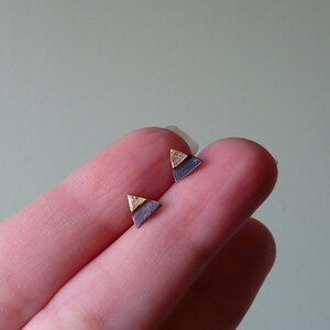 Copper Brass and Sterling Silver, Tiny Triangle, Mixed Metal Stud Earrings image 2
