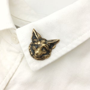 Spilla a forma di volpe in ottone dorato, gioielli a forma di volpe, gioielli a forma di volpe, spilla a forma di volpe, gioielli con animali, regalo per amanti della volpe, volpe rossa, accessori a forma di volpe, muso di volpe, distintivo a forma di volpe