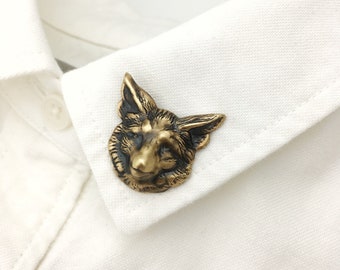 Gold Brass Fox Pin, Fox Jewelry, Fox Jewellery, Fox Brooch, Animal Jewelry, Fox Lover Gift, Red Fox, Fox Accessories, Fox Face, Fox Badge