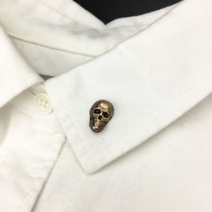 Gothic Handmade Unisex Brass Skull Pin -- Skull Pins are Available in Two Finishes: Bright Gold and Antique Gold