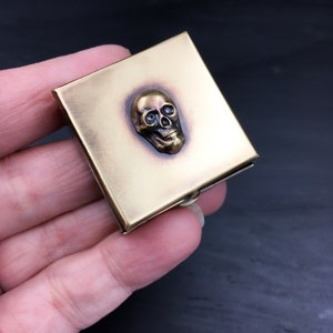 Customizable Decorative Square Brass Pillbox or Trinket Box with Your Choice of Skull or Moon with Stars — with Your Choice of Engraving or No Engraving