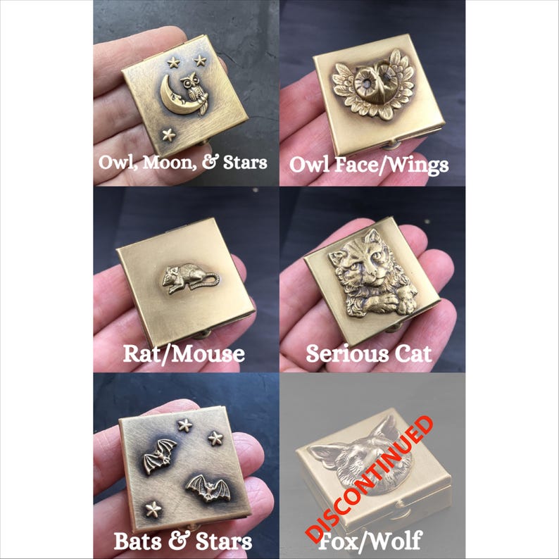 Customizable Decorative 1.25" Square Brass Pill Box with Your Choice of Skull, Insect, Animal, or Celestial Theme! image 3