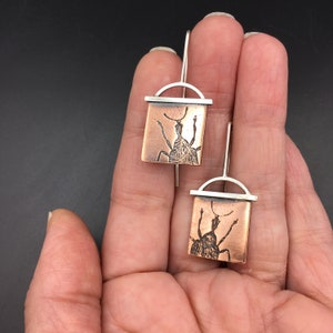 Handmade Weevil Earrings in Copper & Sterling Silver, Handmade Insect Jewelry, Weevil Jewelry, Insect Jewellery, Entomology Gift, Geek Gift image 2