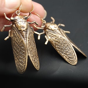 Cicada Earrings with Gold Filled Ear Wires and Golden Brass Cicada Charms -- Perfect for Brood X! Bright Gold or Antiqued Finish Available