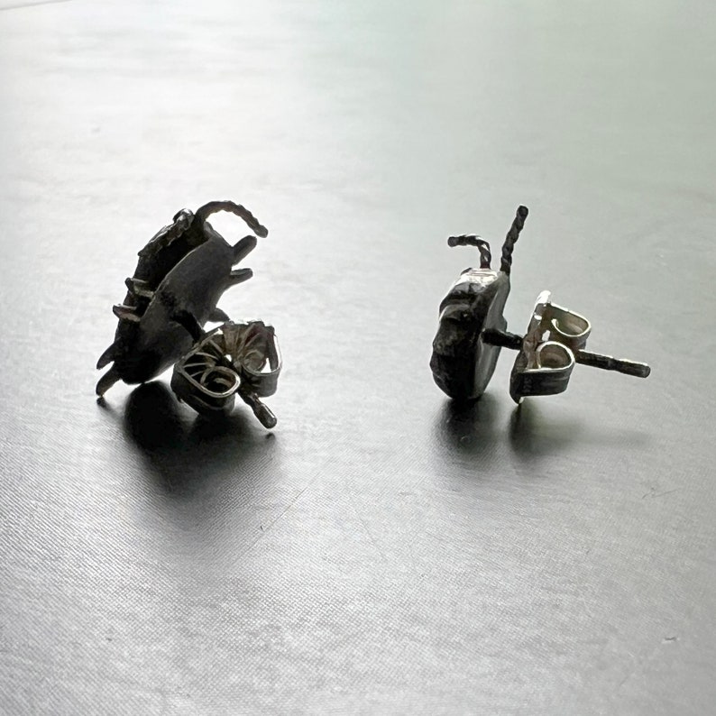 Mismatched Handmade Sterling Silver Isopod Stud Earrings Also Available in Bronze and Brass Perfect Pillbug, Doodlebug, Roly Poly Gift image 5