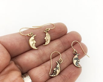 Handmade Brass Crescent Moon Earrings – Gold-Filled, Celestial Jewelry