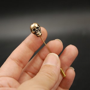 Gothic Handmade Unisex Brass Skull Stick Pin -- Skull Pins are Available in Two Finishes: Bright Gold and Antique Gold