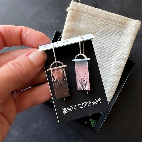 Handmade Insect Jewelry, House Centipede Earrings in Copper & Sterling Silver, Centipede Jewelry, Bug Jewelry, Bug Earrings, Goth Gift