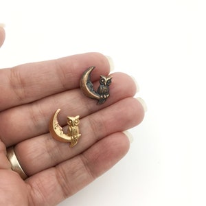 Owl and Moon Pin, Barn Owl Pin, Owl Jewelry, Owl Jewellery, Owl Brooch, Cute Owl Pin, Gold Owl Brooch, Barn Owl Brooch, Owl Lapel Pin, Owls