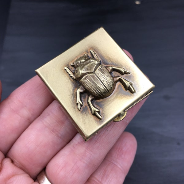 Customizable Decorative 1.25" Square Brass Pill Box with Your Choice of Insect: Fly, Wasp, Scarab, or Long Horned Beetle — Engraveable, too!