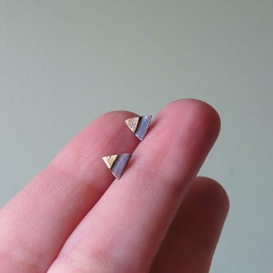 Copper Brass and Sterling Silver, Tiny Triangle, Mixed Metal Stud Earrings image 1