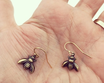 Honeybee Earrings, Insect Earrings, Bug Earrings, Insect Jewelry, Bee Jewelry, Bee Jewellery, Bumblebee, Bee Charm, Geek Gift, Goth Gift