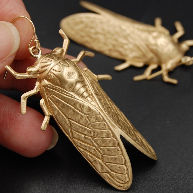 Cicada Earrings with Gold Filled Ear Wires and Golden Brass Cicada Charms Perfect for Brood X Bright Gold or Antiqued Finish Available image 2