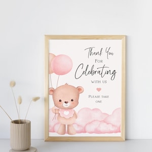 Plaque de cotillons pour baby shower, rose et marron sur le thème des ours en peluche, téléchargement numérique au format PDF 8,5 po. x 11 po. (format lettre US
