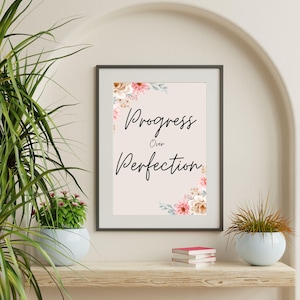 Minimalist Wall Art Printable | Progress Over Perfection | Motivational Quote Poster | Digital Download | Aesthetic Home Decor