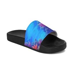 Colorful Coral Women&#39;s Slide Sandals | Summer Beachwear, Pool Flip Flops, Vacation Slides, Trendy Footwear, Casual Comfort Sandals