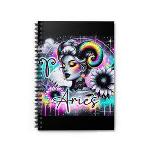 Zodiac Sign Notebook, Aries Journal, Ruled Line Spiral Diary, Astrology Gift, Constellation Stationery