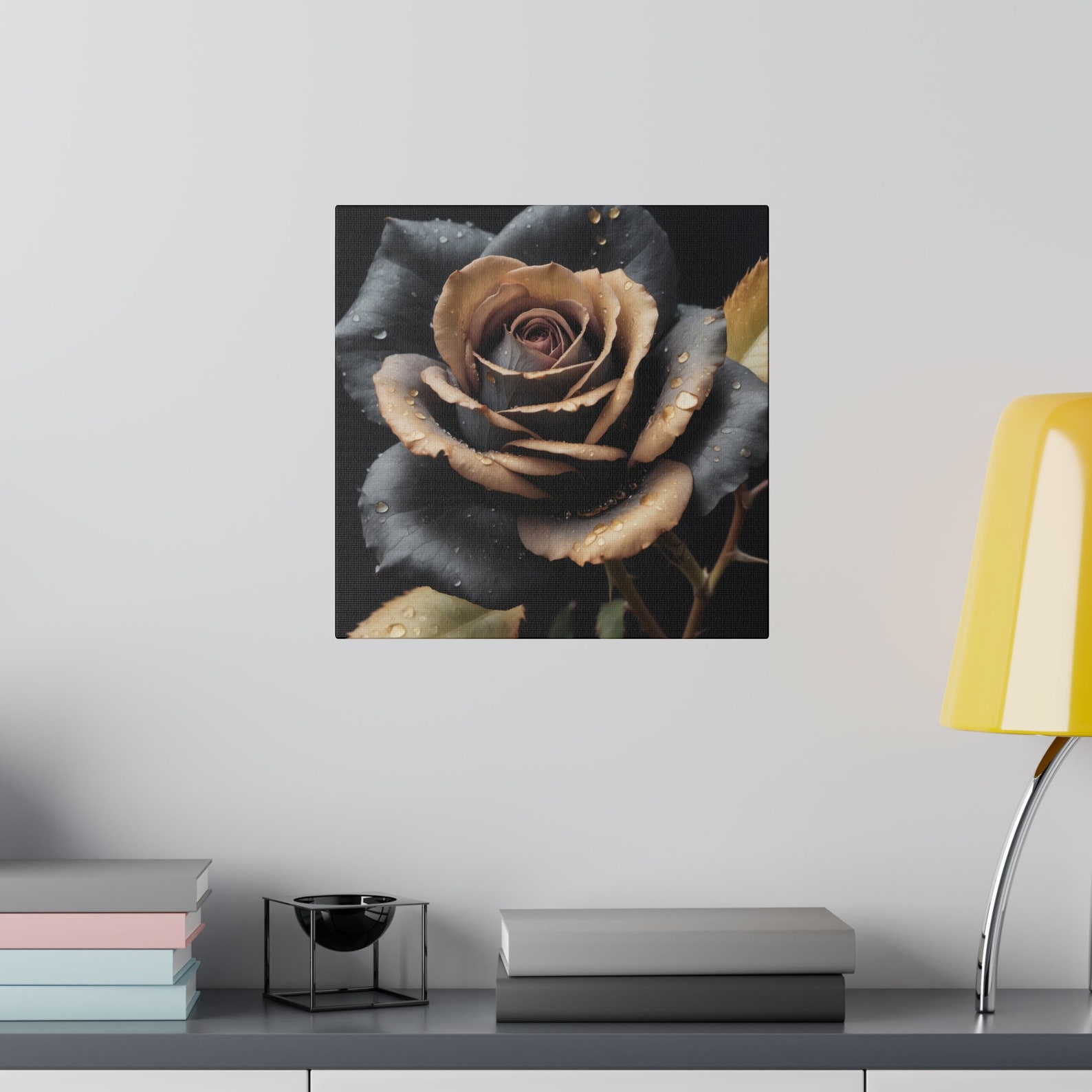 Black and Gold Rose Wall Art Flower Wall Art Etsy