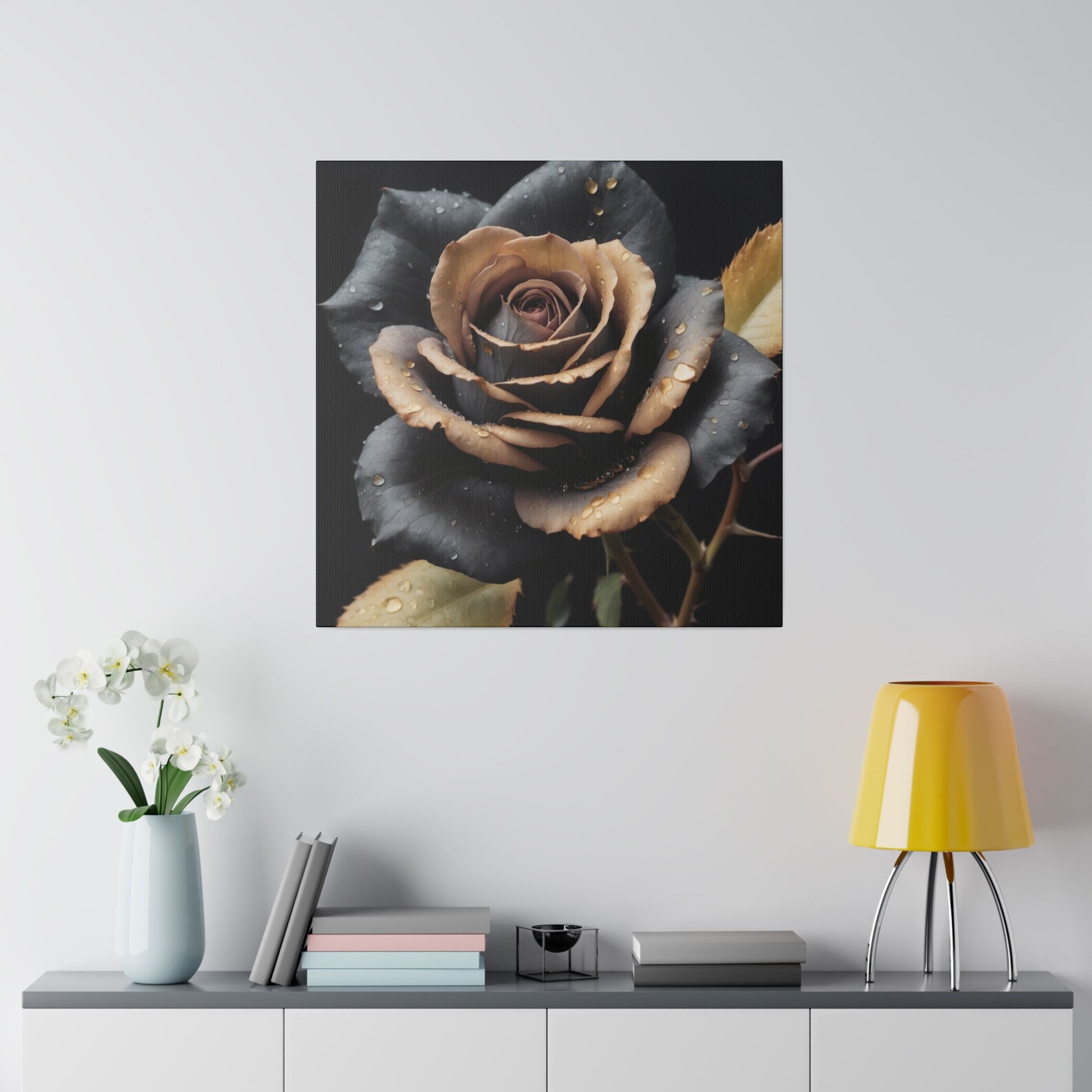 Black and Gold Rose Wall Art Flower Wall Art Etsy