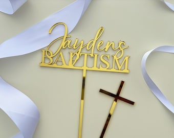 Custom Baptism Cake Topper Set | Cursive Name, Cross Decoration