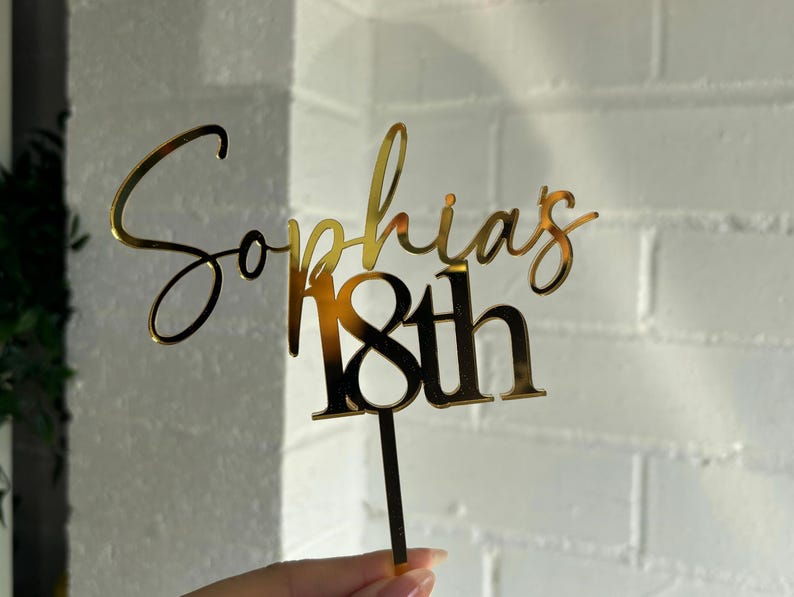 Custom Gold Mirror Acrylic Cake Topper | Birthday Party Decoration ...