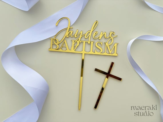 Custom BAPTISM Cake Topper and Cross Set | Cursive Name Toppers for Holy Baptisms Choice Of Cross | Decorations and Props