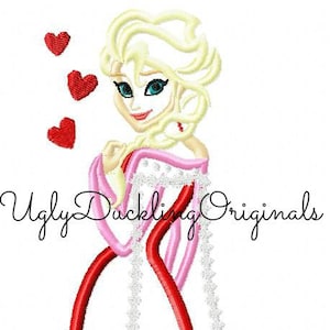 Frozen Elsa Valentine Original Artwork by UDOappliques™ Machine Embroidery Applique Design Digital Download