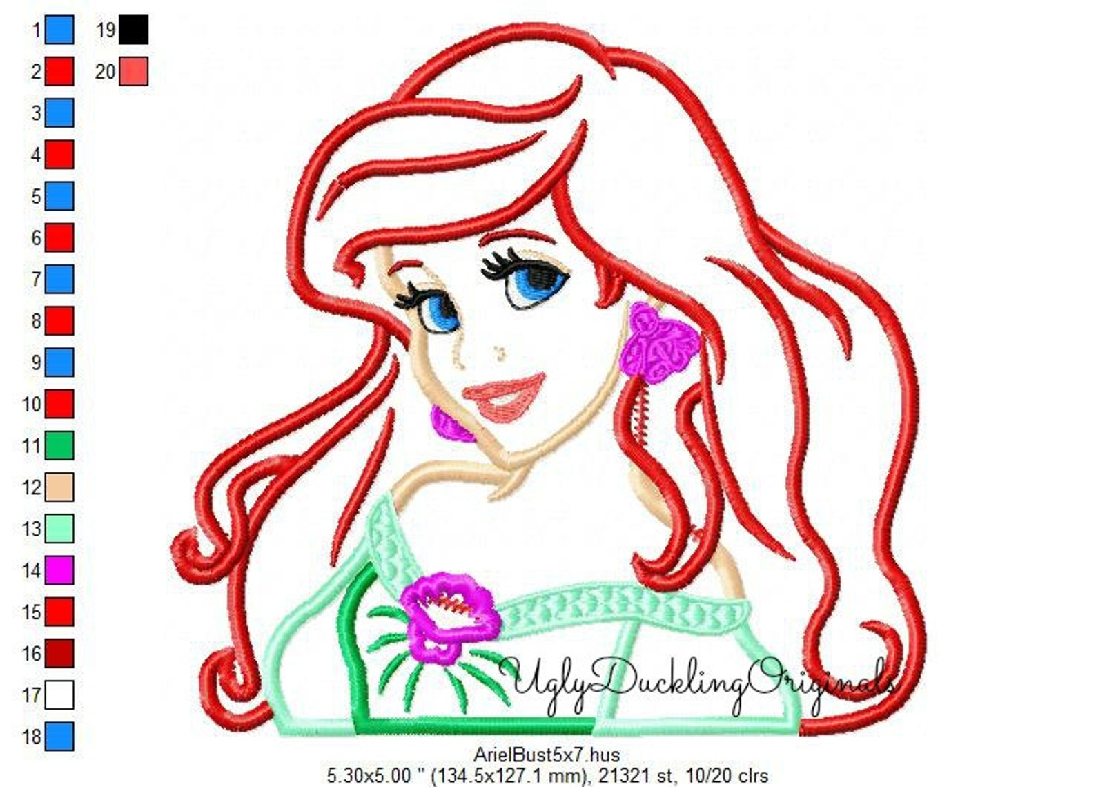 Ariel Applique Design Mermaid Princess Machine Embroidery - Etsy