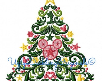 Mickey Swirl Christmas Tree Embroidery Design Original Artwork by UDOAppliques™ Machine Embroidery Design Digital Download Christmas Design