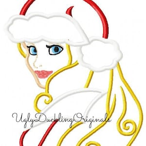Aurora Princess Santa Hat Christmas Original Artwork by UDOappliques™ Machine Embroidery Applique Design Digital Download Christmas Applique