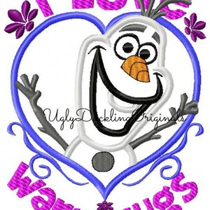 Olaf Applique Design Frozen Snowman Valentine Warm Hugs Machine Embroidery Digital Download