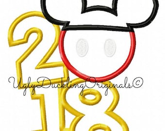 Mickey 2018 Numbers New Year Applique Design Original Artwork By UDOAppliques™ Machine Embroidery Digital Download Mickey Applique