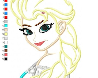 Elsa Applique Design Frozen Princess Machine Embroidery Digital Download