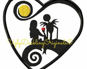 Jack Sally Heart Applique Design Original Artwork by UDOAppliques™ Machine Embroidery Digital Download Nightmare Christmas