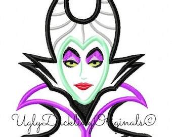 Busto de Maléfica, diseño de aplique de La Bella Durmiente, obra de arte original de UDOAppliques™, bordado a máquina, descarga digital