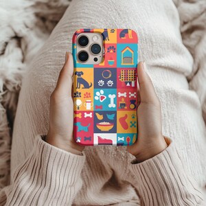 Cartoon Dog Tough Phone Case, Durable Vibrant Flat Design Cover, Minimal Durable Tough iPhone 14 iPhone 15 Plus 16 Pro Samsung Case