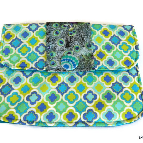 Hand Held Fabric Clutch Purse Proudly Peacock Style Padded Tablet Cover