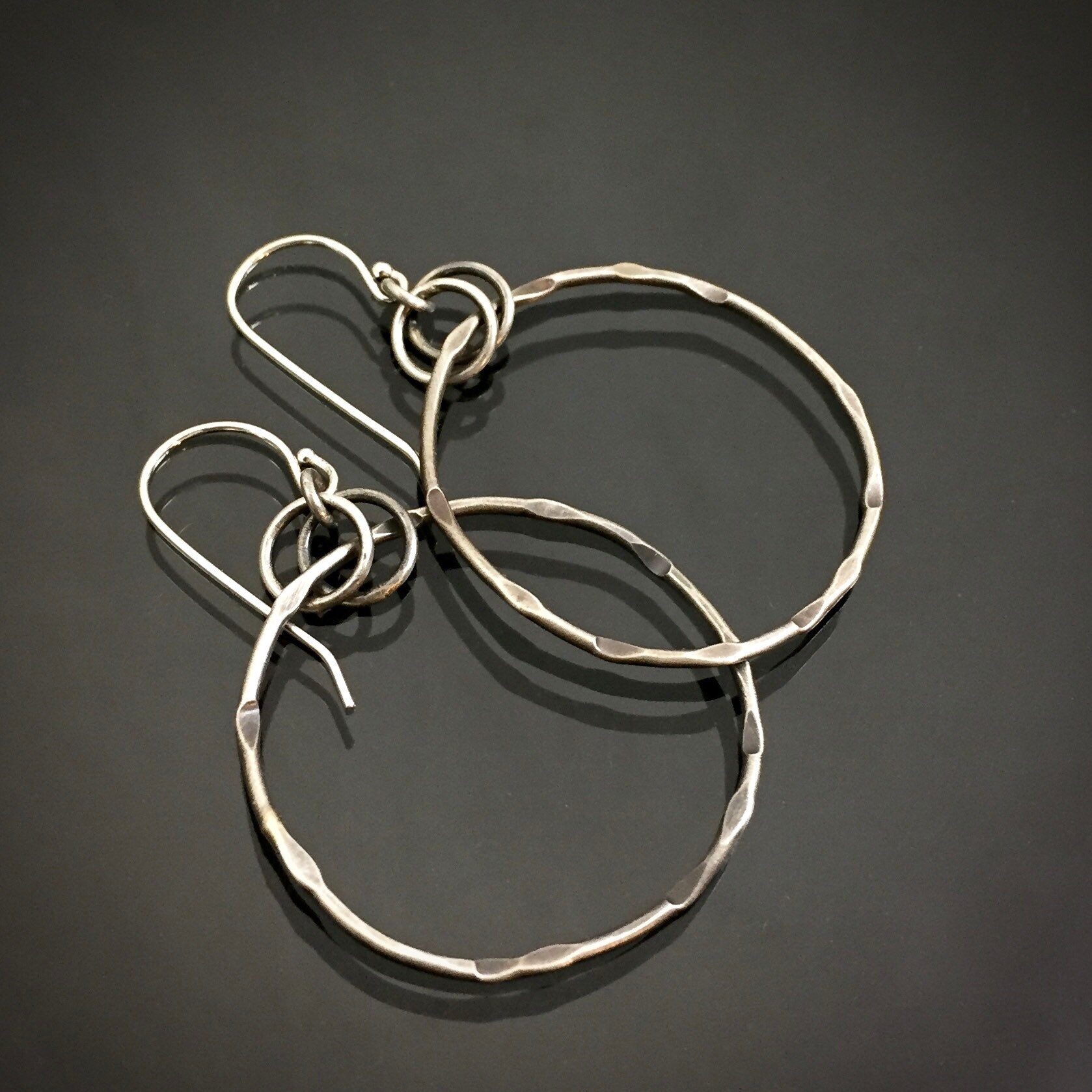 Sterling Silver Rhodium Plated Large Faceted Style Hoop Earrings