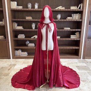 Elegant Burgundy Hooded Cape. Custom Long Wedding Cloak. Handmade Festival Cape. Adult Halloween Cloak. Any Color Bridal Hooded Cloak.