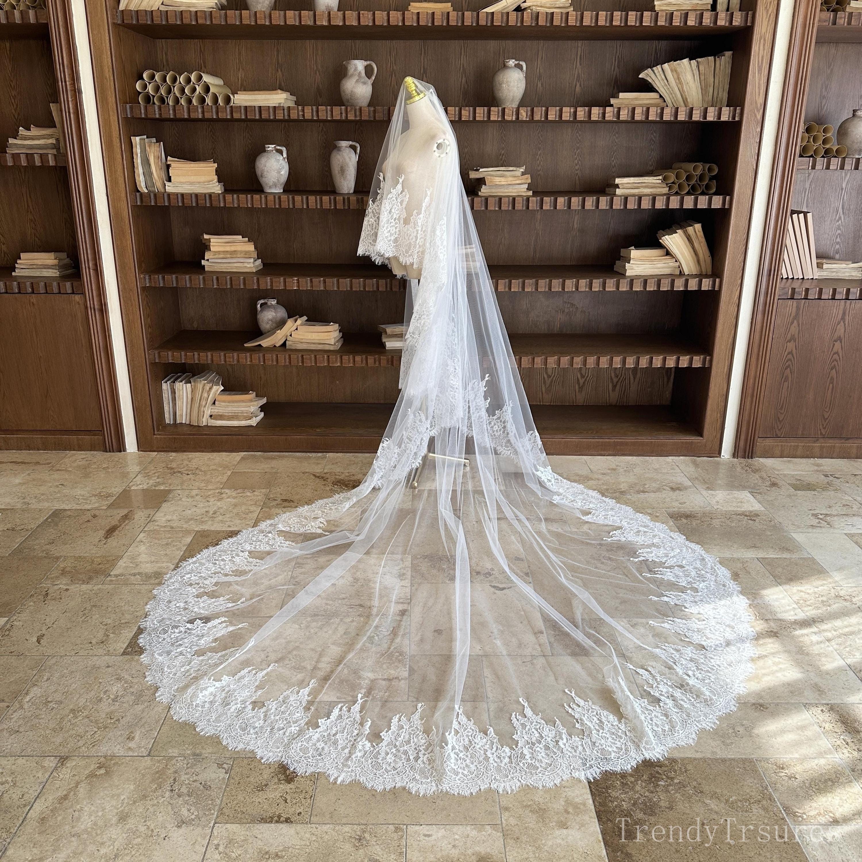 Elegant Spanish Sheer off White Lace Veil fabric with crystals beading wedding Wedding Veil Spanish Tulle - Etsy main image 3