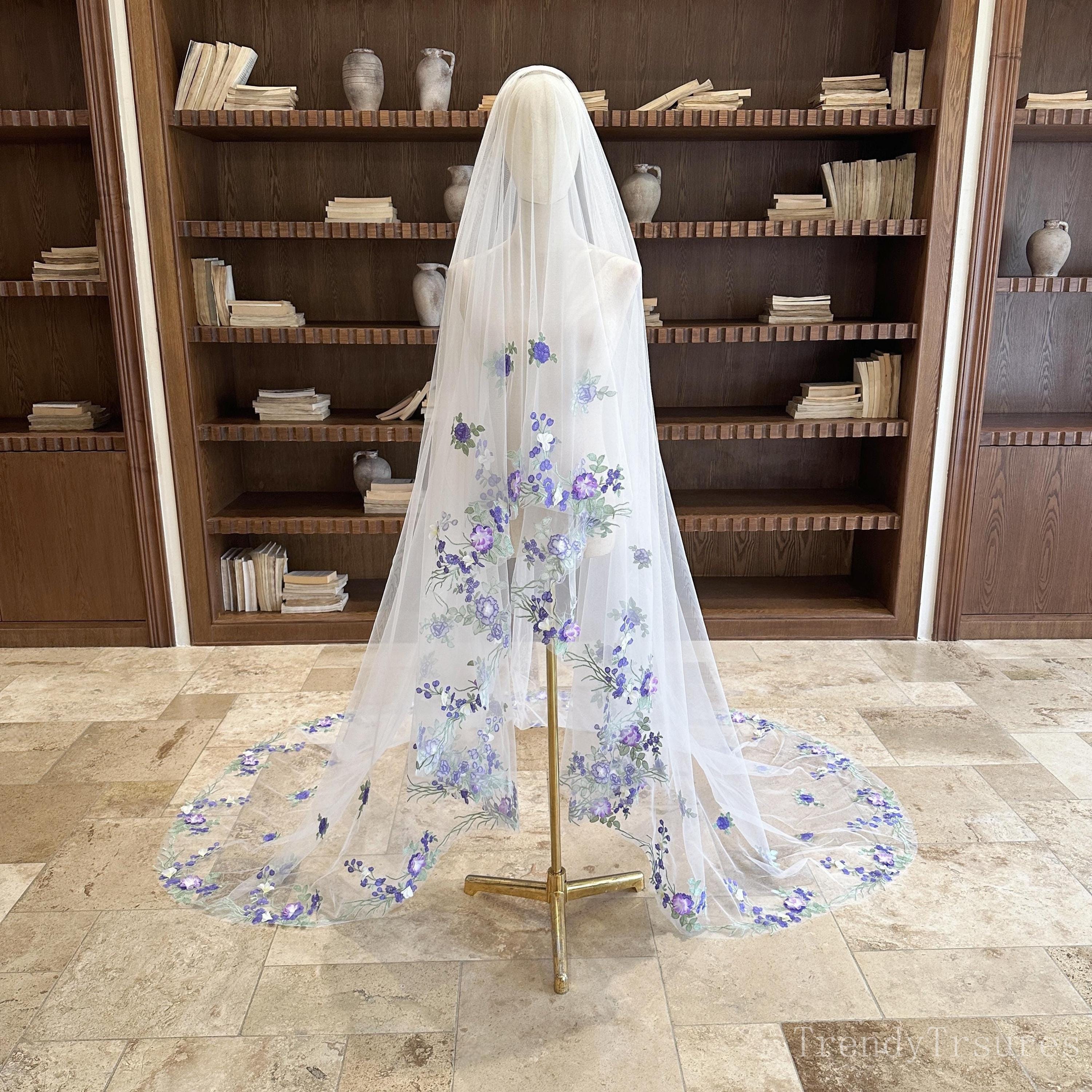 Cathedral Veil with Blusher and 3D Florals (NF047 Inspired) Royal Cathedral Wedding Veil Drop Veil | EDEN LUXE Bridal main image 4